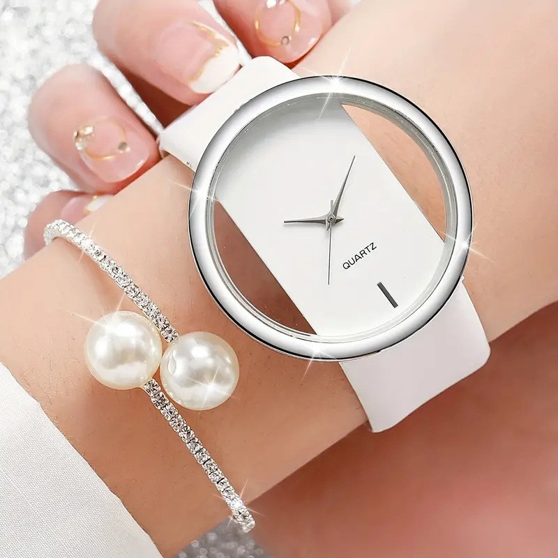 Luxury Watch White - 2 pièces mode blanc Simple montre